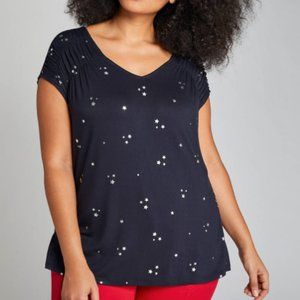 Lane Bryant 26/28 silver STARS tee navy blue plus